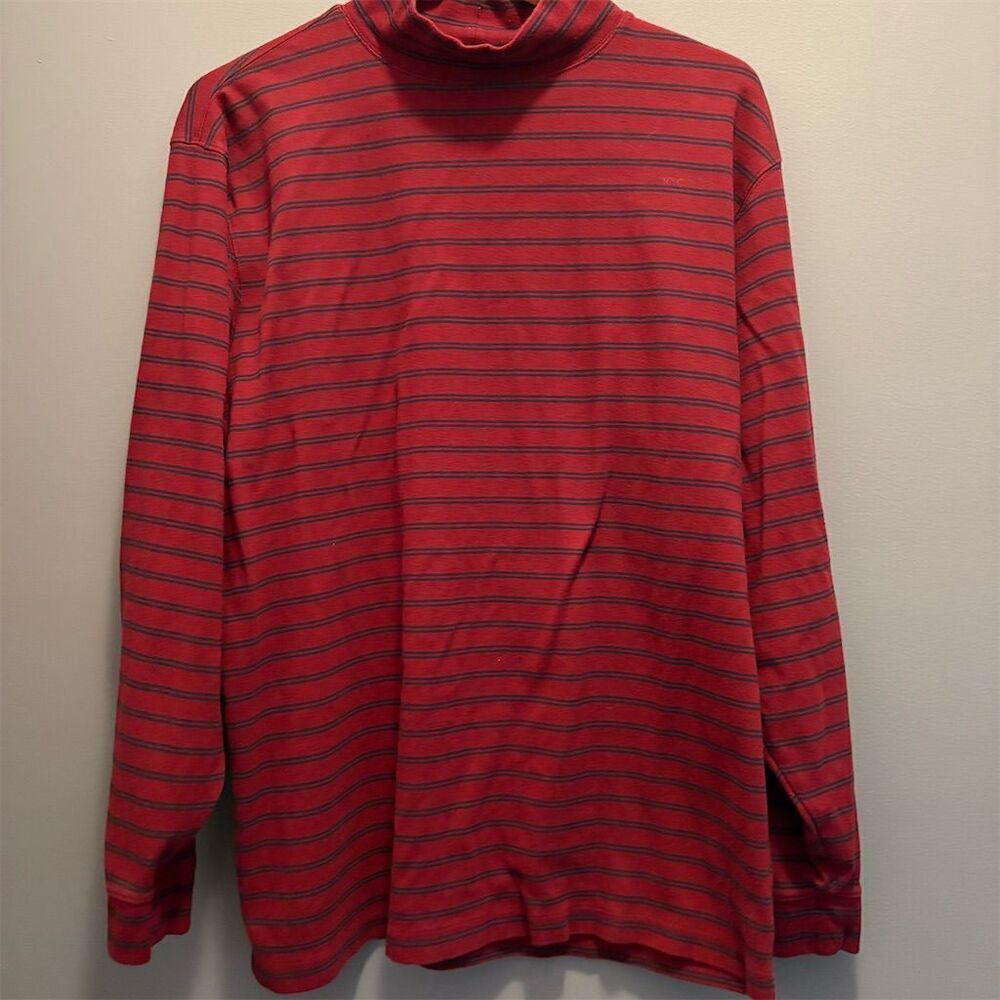 LL Bean Men's XL Striped Mock Turtleneck Long Sleeve Shirt Multicolor